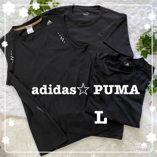 アディダス(adidas)のアディダス★adidas ★プーマ★ PUMA★黒★Lサイズ★3枚セット★訳あり(Tシャツ/カットソー(半袖/袖なし))