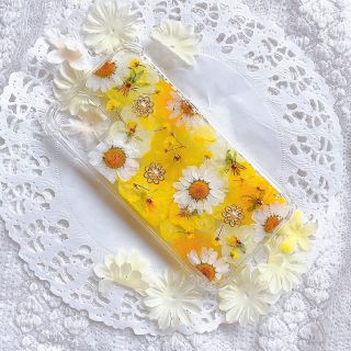 全機種♡可愛い黄色の押し花スマホケース(Androidケース)