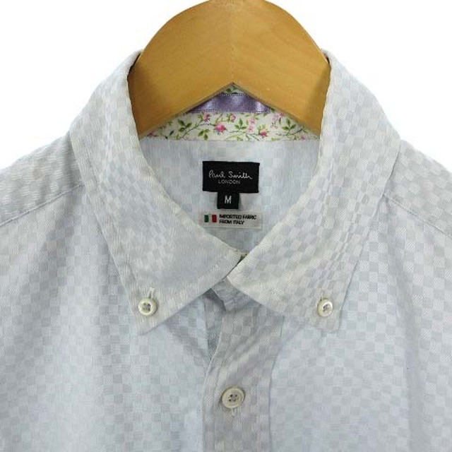 ポールスミス ボタンダウン シャツ 半袖 花柄 シャドーチェック グレー M 2