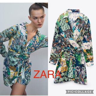 ザラ(ZARA)の新品タグ付き　ZARA ザラ　プリント柄ワンピース　パッチワンピース(ひざ丈ワンピース)