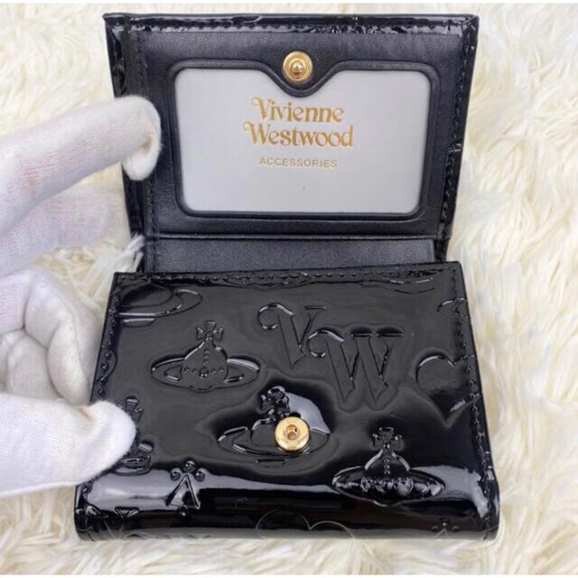 [新品]Vivienne Westwoodがま口三つ折り財布ロゴ型押しブラック