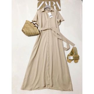 ザラ(ZARA)の新品　ZARA リボンベルト付　マキシワンピース　カーディガン　タグ付(ロングワンピース/マキシワンピース)