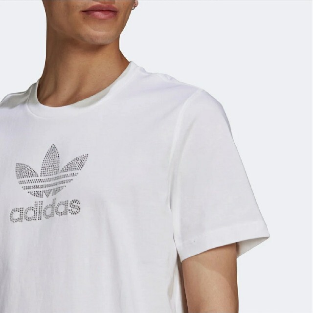 オイルペイント adidas アディダス ラインストーン 半袖 Tシャツ 白
