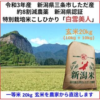 玄米10kg+10kg　新潟県三条市しただ産　減農薬特別栽培米コシヒカリ白雪美人(米/穀物)