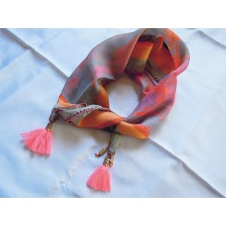 アッシュペーフランス(H.P.FRANCE)の新品1万8千円 BLaNK london シルク100％ 装飾 スカーフ(バンダナ/スカーフ)