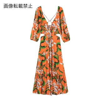 🐬6月新作💙8188◇orange オレンジ カット 花柄 ロングワンピース(ロングワンピース/マキシワンピース)
