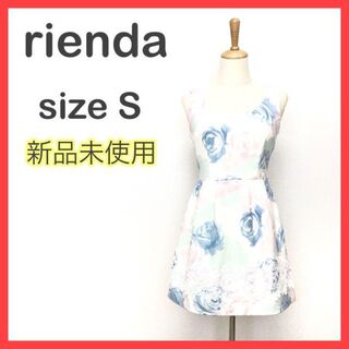 リエンダ(rienda)の【新品未使用】リエンダ 膝丈ワンピース 膝上丈 ノースリーブ 花柄レース S 白(ひざ丈ワンピース)