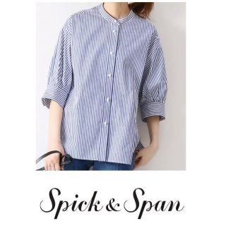 Spick\u0026Span パールボタンギャザースリーブストライプシャツ