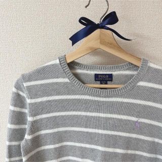 ポロラルフローレン(POLO RALPH LAUREN)のラルフローレン　ボーダーニット　レース　グレー×ラベンダー(ニット/セーター)