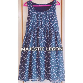 マジェスティックレゴン(MAJESTIC LEGON)のMAJESTIC LEGON ⚘ 夏のひざ丈ワンピース F 花柄 ネイビー ⚘(ひざ丈ワンピース)