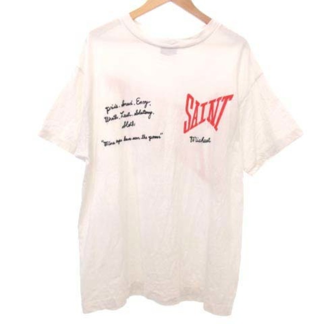 セントマイケル 21ss Tシャツ 半袖 丸首 両面プリント 文字 ロゴ 刺繍