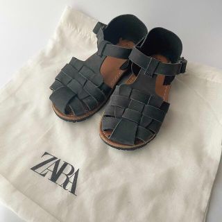 ザラキッズ(ZARA KIDS)のZARA 本革サンダル 15cm ネイビー 専用巾着付き(サンダル)