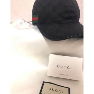 グッチ(Gucci)のGUCCI  GG キャンバス ブラックレザーキャップ(キャップ)