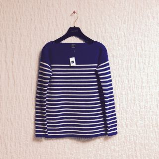 ギャップ(GAP)の新品 GAP リブ ボーダー ボートネックニット  ブルー(ニット/セーター)