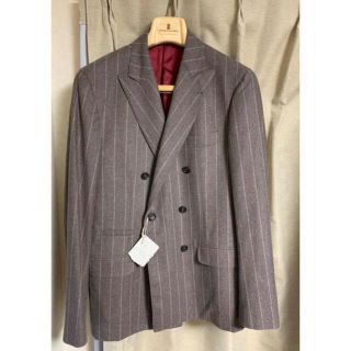 ブルネロクチネリ(BRUNELLO CUCINELLI)の未使用 定価41万 ブルネロクチネリ ストライプ柄ダブルジャケット 48 茶(テーラードジャケット)