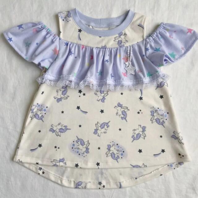 ✿size 100✿ coco オープンショルダー 半袖 ユニコーン キッズ/ベビー/マタニティのキッズ服女の子用(90cm~)(Tシャツ/カットソー)の商品写真