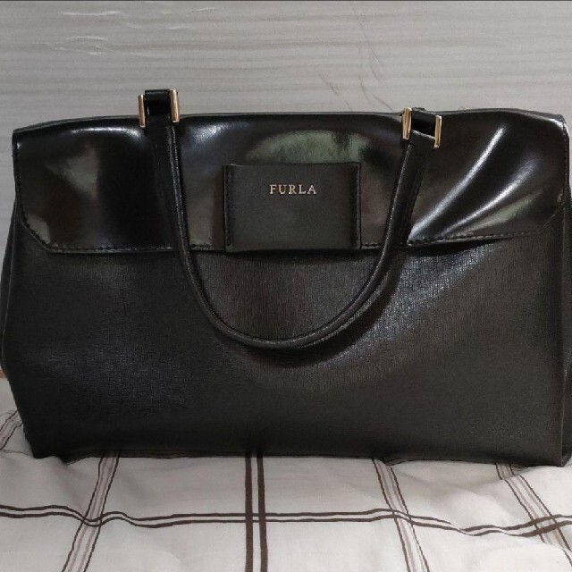 FURLA　ハンドバック　本革　革製　フォーマル　黒　コンビ素材　 イタリア製