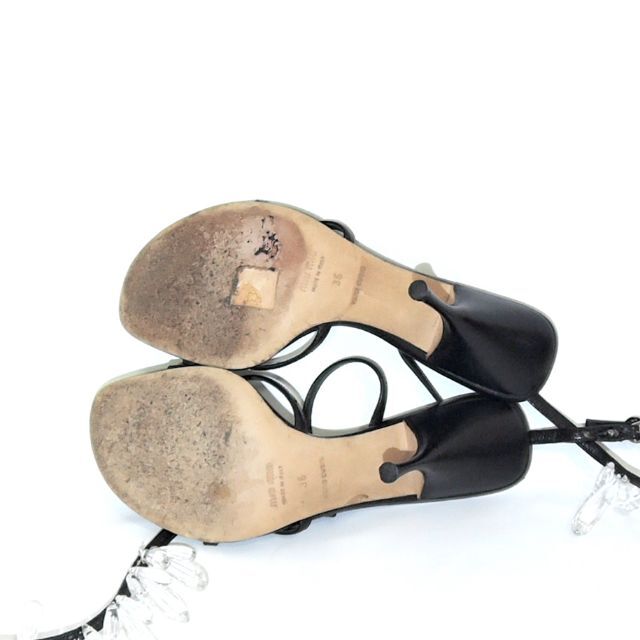 miumiu(ミュウミュウ)のミュウミュウ miu miu クリスタル装飾 レザー ヒール サンダル レディースの靴/シューズ(サンダル)の商品写真