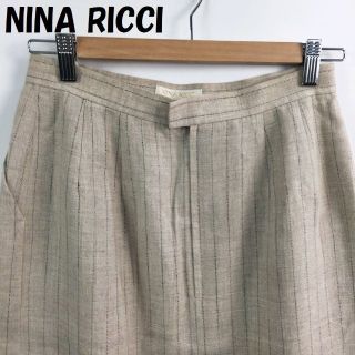 ニナリッチ(NINA RICCI)の購入者ありニナリッチ 膝丈スカート ストライプ柄 裏地あり リネン サイズ11(ひざ丈スカート)