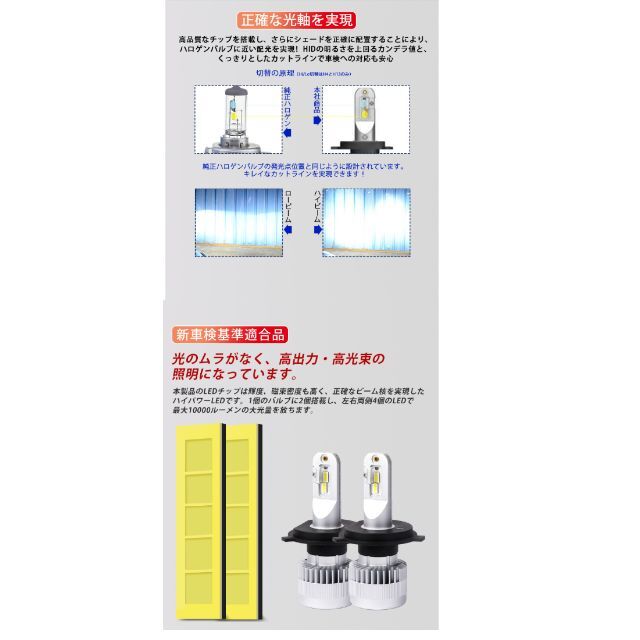 LEDヘッドライト H4H13HB1HB5 Hi/Lo 6500K 2
