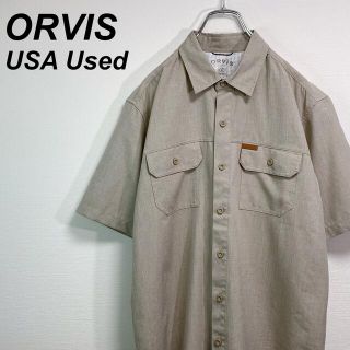 USA 古着 ORVIS ボタン 半袖シャツ M ベージュ アメリカ アウトドア(シャツ)