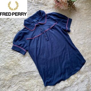 フレッドペリー(FRED PERRY)のFRED PERRY フレッドペリー　半袖ブラウス　柔らか素材　ネイビー×ピンク(シャツ/ブラウス(半袖/袖なし))