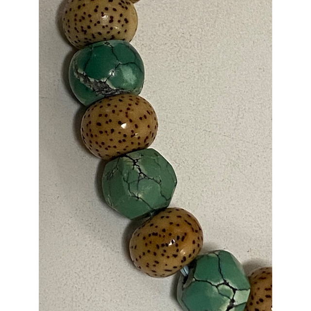 天然ターコイズ 天然トルコ石×木製念珠 ブレスレット 27玉 数珠(16cm)