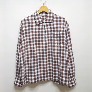 45R - 日本製 45R リネン チェック プルオーバー シャツ ブラウスの