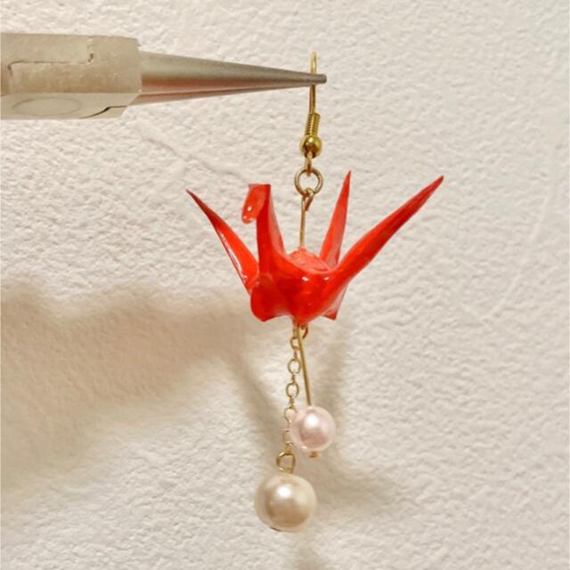 【💟再販💟】鶴とパールピアス ハンドメイドのアクセサリー(ピアス)の商品写真