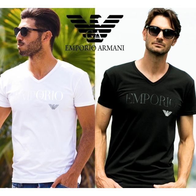 Emporio Armani(エンポリオアルマーニ)のEMPORIO ARMANI Vネック 半袖 Tシャツ 黒色 メンズのトップス(Tシャツ/カットソー(半袖/袖なし))の商品写真