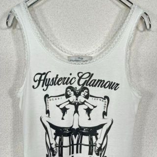 ヒステリックグラマー(HYSTERIC GLAMOUR)の【美品】ヒステリックグラマー　タンクトップ　ヒスガール　ロゴ　ラインストーン　白(タンクトップ)