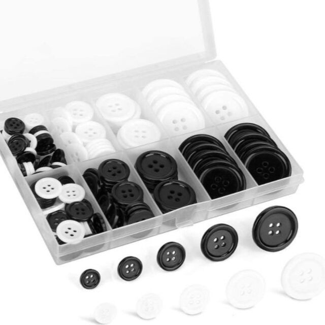 ボタン 手芸 黒 白 4穴 プラスチック製 専用ケース付き