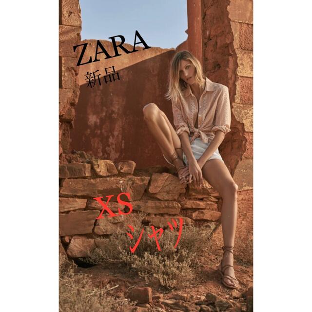 ZARA(ザラ)のZARA カットワーク 刺繍いりシャツ XS ピンクベージュ レディースのトップス(シャツ/ブラウス(長袖/七分))の商品写真