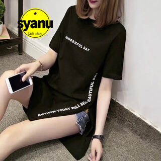 シンプルロゴレディースTシャツ 韓国ファッションオルチャンオーバーサイズ黒(Tシャツ(半袖/袖なし))
