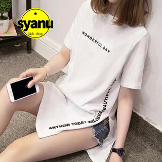 シンプルロゴレディースTシャツ 韓国ファッションオルチャンオーバーサイズ白(Tシャツ(半袖/袖なし))