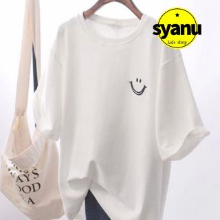 にこちゃんシンプルレディースTシャツ 韓国ファッションオルチャン 白2XL(Tシャツ(半袖/袖なし))
