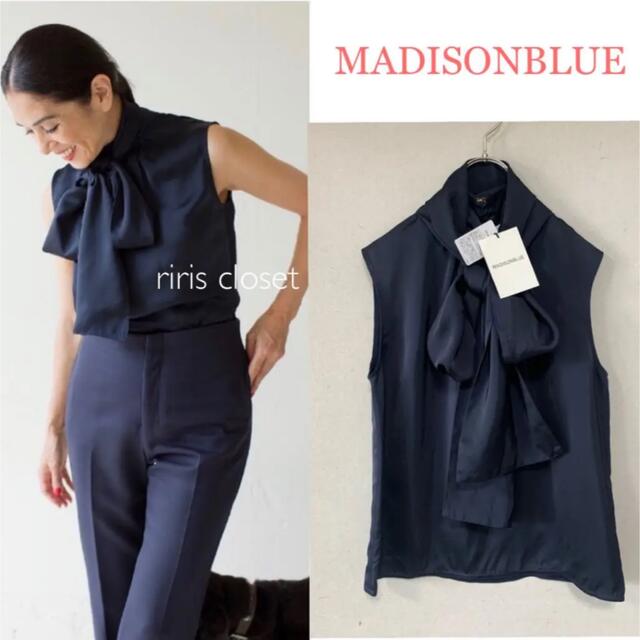 MADISONBLUE(マディソンブルー)の新品✨MADISONBLUE  タイサテンブラウス  navy 02 レディースのトップス(シャツ/ブラウス(半袖/袖なし))の商品写真