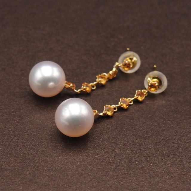 未使用品】K18YG ピアス アコヤ真珠 パール 8mm シトリン floraltrendy.com