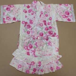 お花模様の浴衣ドレス(ライトイエロー)　サイズ120(甚平/浴衣)