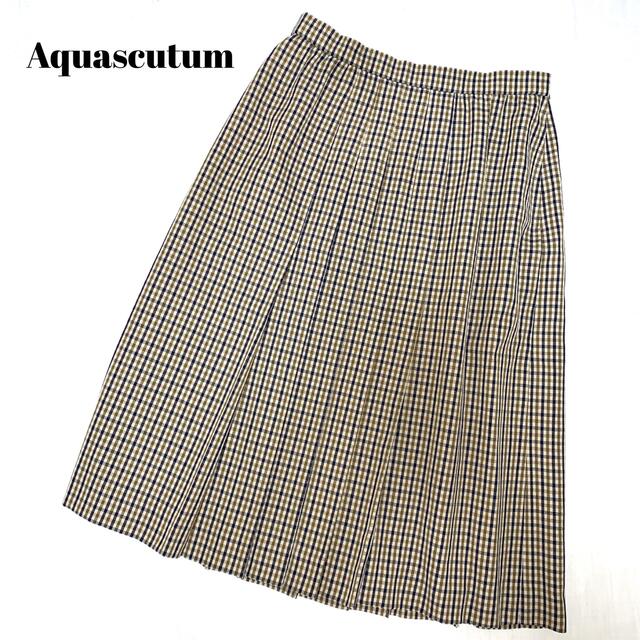 【限定特価】 Aquascutum】80sチェック柄ウールプリーツロングスカート ｜プリーツスカート グリーン スカート