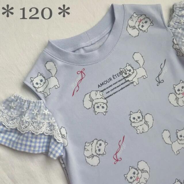 ✿size 120✿ Tシャツ オープンショルダー 半袖 ねこちゃん キッズ/ベビー/マタニティのキッズ服女の子用(90cm~)(Tシャツ/カットソー)の商品写真