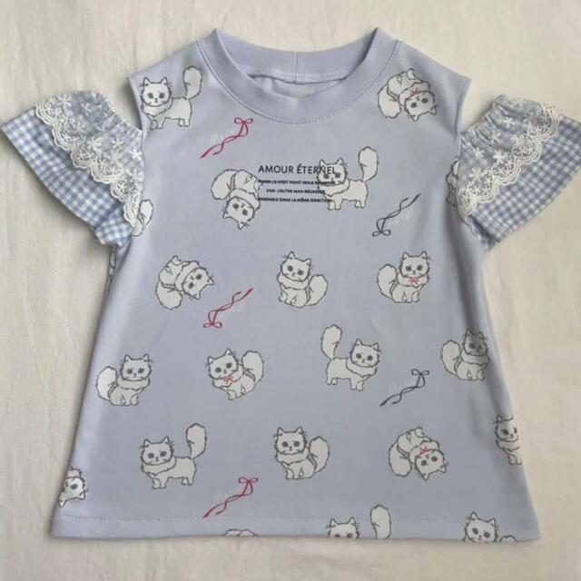 ✿size 120✿ Tシャツ オープンショルダー 半袖 ねこちゃん キッズ/ベビー/マタニティのキッズ服女の子用(90cm~)(Tシャツ/カットソー)の商品写真