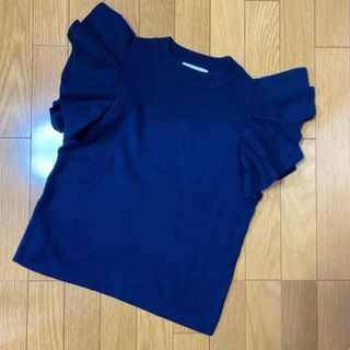 グローブ(grove)のgrove(グローブ)フリルスリーブニットTOPS ネイビー(カットソー(半袖/袖なし))