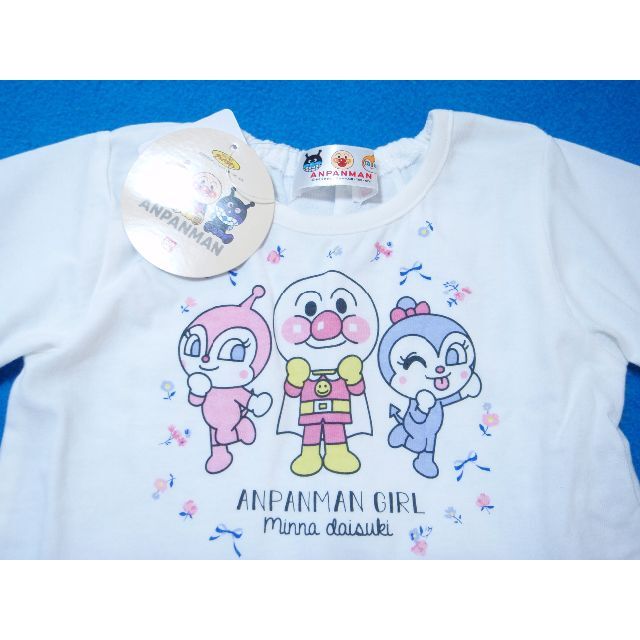 アンパンマン(アンパンマン)の新品　100cm　アンパンマン　2022リップルフリル半袖Tシャツ　ホワイト キッズ/ベビー/マタニティのキッズ服女の子用(90cm~)(Tシャツ/カットソー)の商品写真