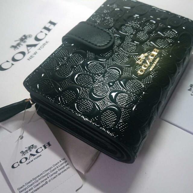 <美品>COACH 財布 パテントレザーブラック