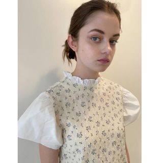 エピヌ(épine)のFrench flower back ribbon frill blouse (シャツ/ブラウス(半袖/袖なし))