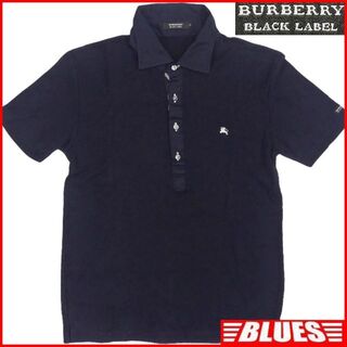 バーバリーブラックレーベル(BURBERRY BLACK LABEL)の日本製 バーバリー ポロシャツ M 紺 ネイビー 古着 メンズ 半袖TN1285(ポロシャツ)