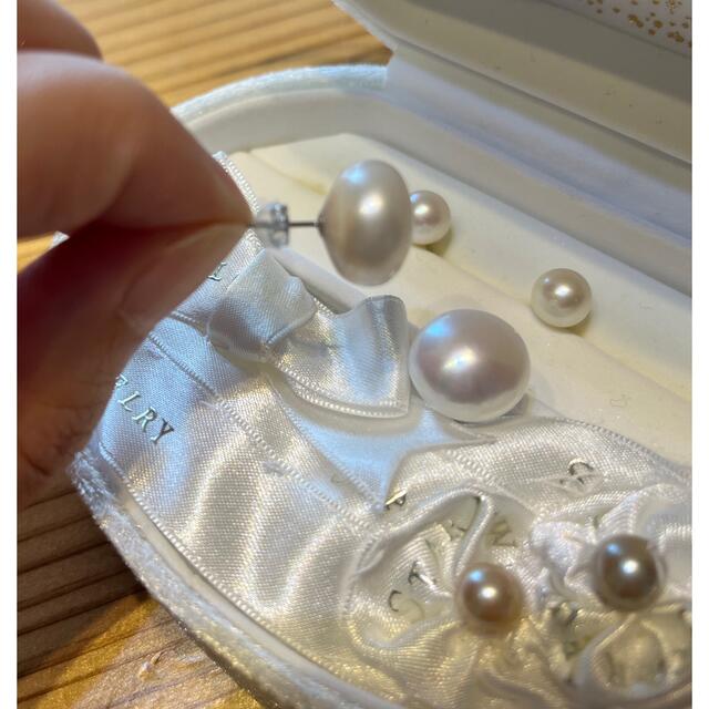 とみこ様専用　大粒13mm淡水パール真珠ピアスK14WGボタンパール レディースのアクセサリー(ピアス)の商品写真