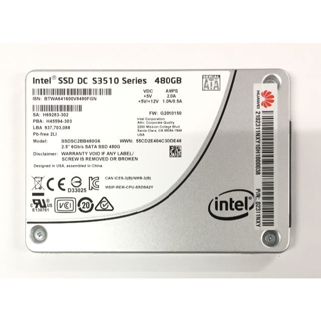 RY-430-Intel 480GB SSD 2.5インチ 厚み7㎜  1点