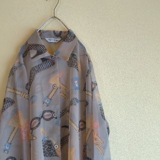 サンタモニカ(Santa Monica)の古着屋 OLD vintage 個性派 レトロ 総柄 ロング丈 シアーシャツ(シャツ/ブラウス(長袖/七分))